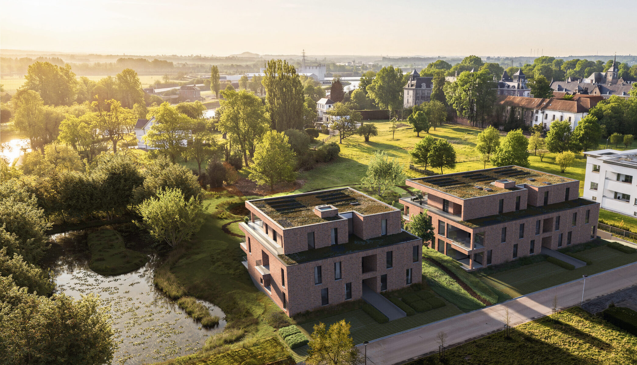 Beeld van de twee appartementsblokken